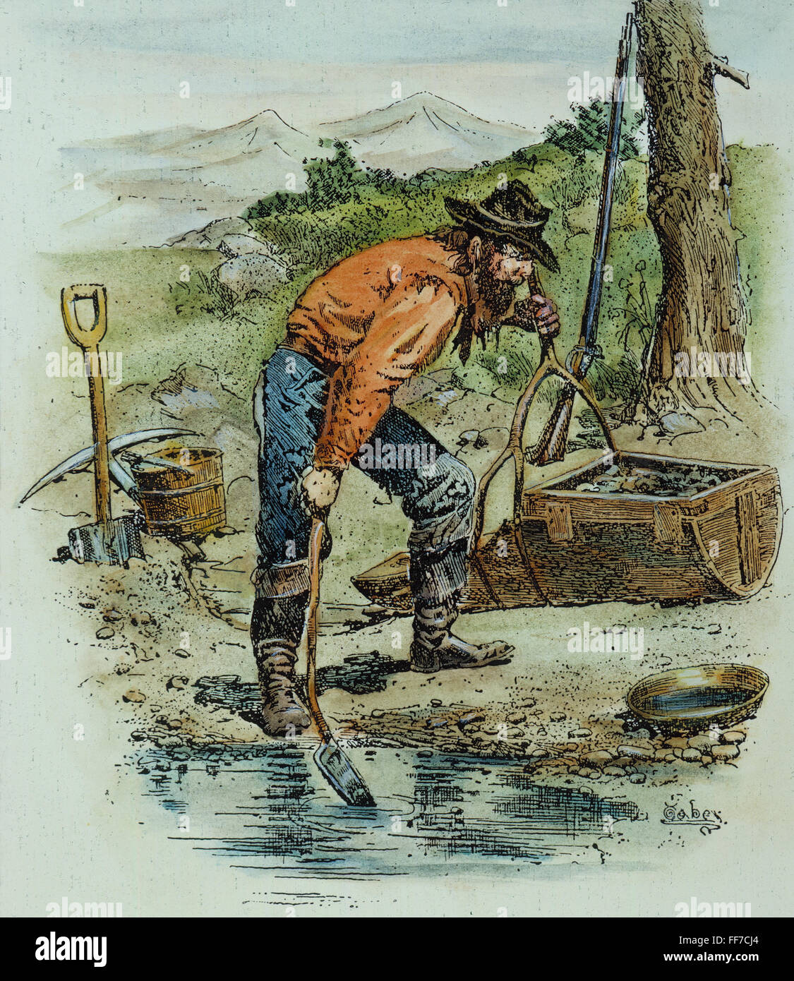 CALIFORNIA JOBTE, 1850. /nContemporary farbige Gravur. Stockfoto