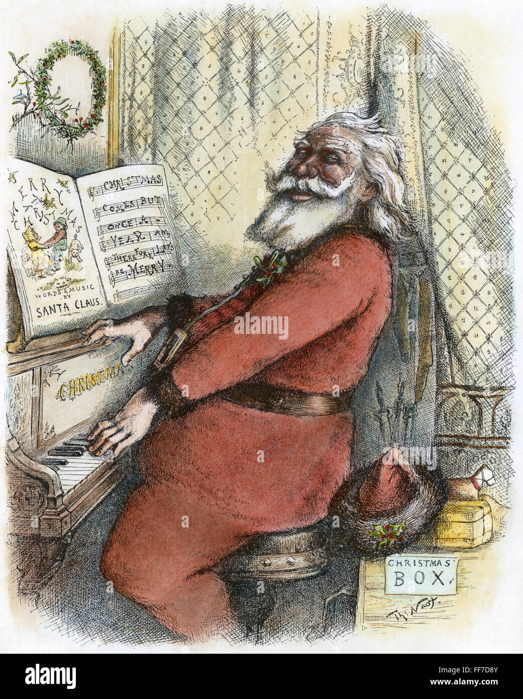 THOMAS NAST: SANTA CLAUS. /n'For er ist a Jolly Good Fellow... " Farbiger Kupferstich von Thomas Nast. Stockfoto