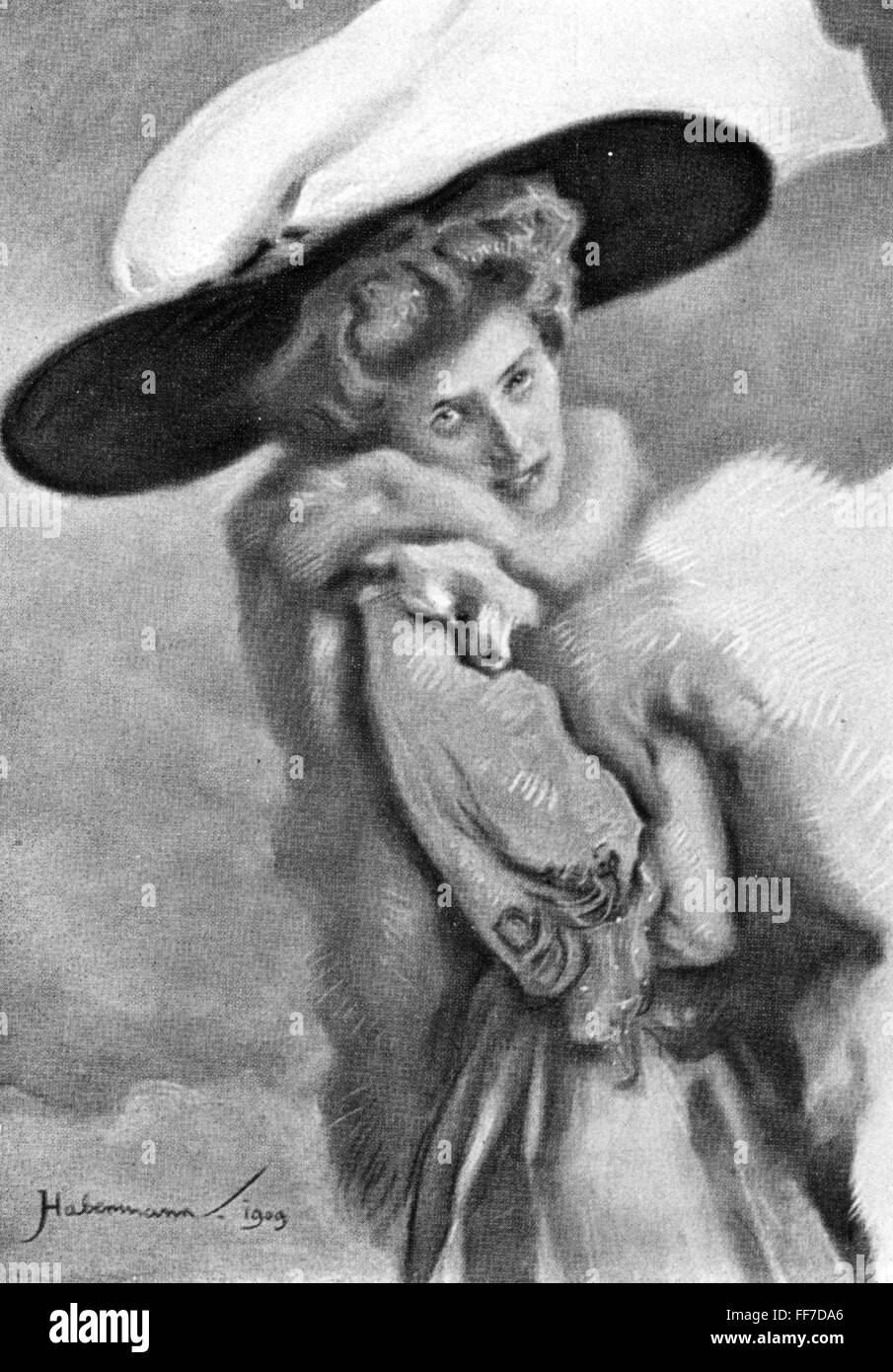 Bildende Kunst, Habermann, Hugo von (1849 - 1929), Malerei, 'der weiße Fuchs', 1909, Pastell, Zusatz-Rechteklärung-nicht vorhanden Stockfoto