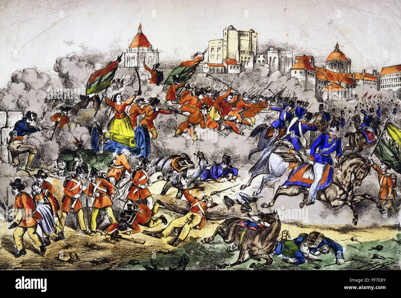 Geographie / Reisen, Italien, Risorgimento, Giuseppe Garibaldi erfasst Reggio di Calabria, 20.8.1860, Farblithographie, aus 'Bilderzeitung der Gegenwart', Nr. 5, Additional-Rights-Clearences-not available Stockfoto