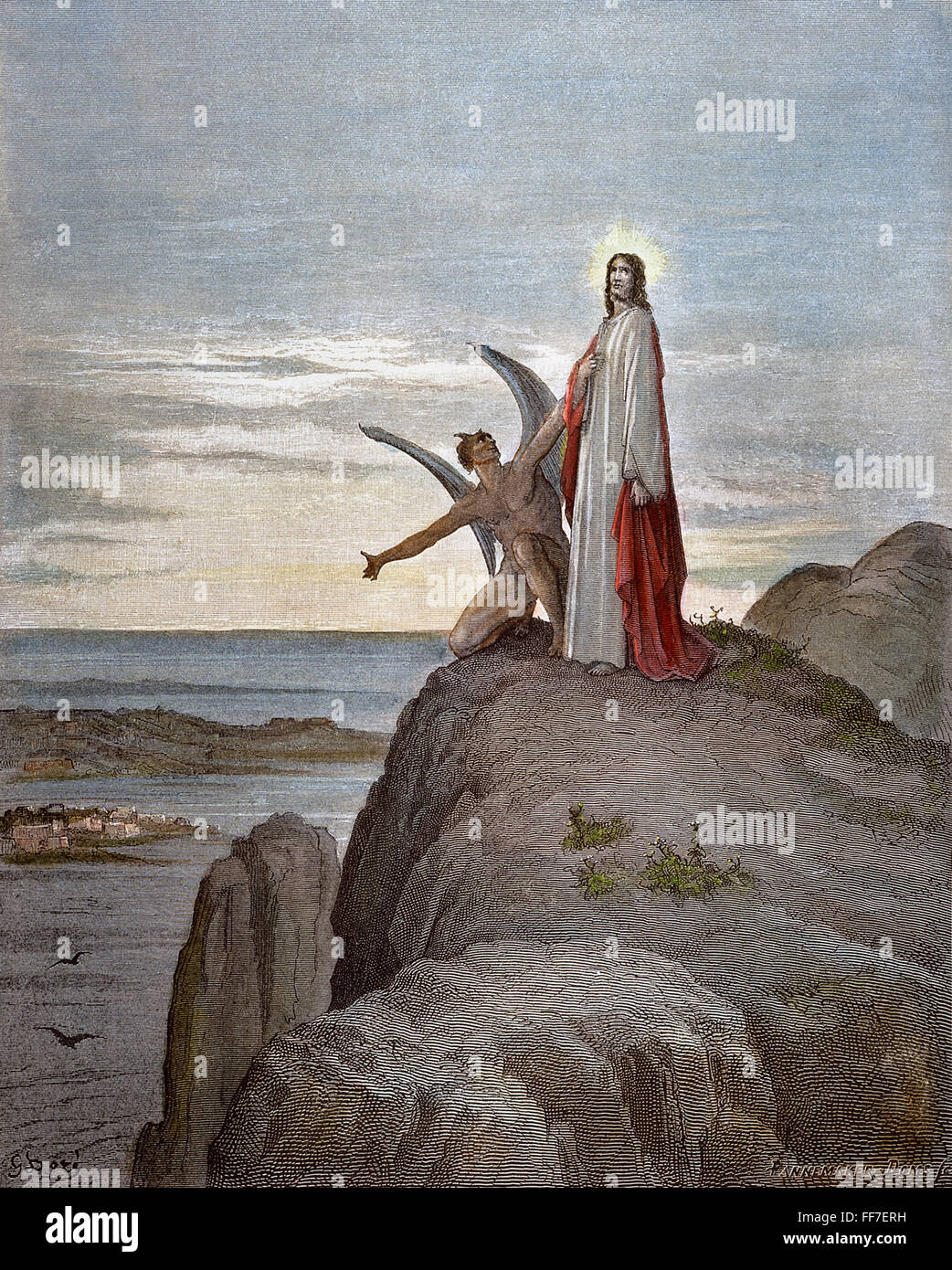 DOR╔: VERSUCHUNG JESU. / n (Lukas 4:5). Farbe nach Gustave DorΘ gravieren. Stockfoto