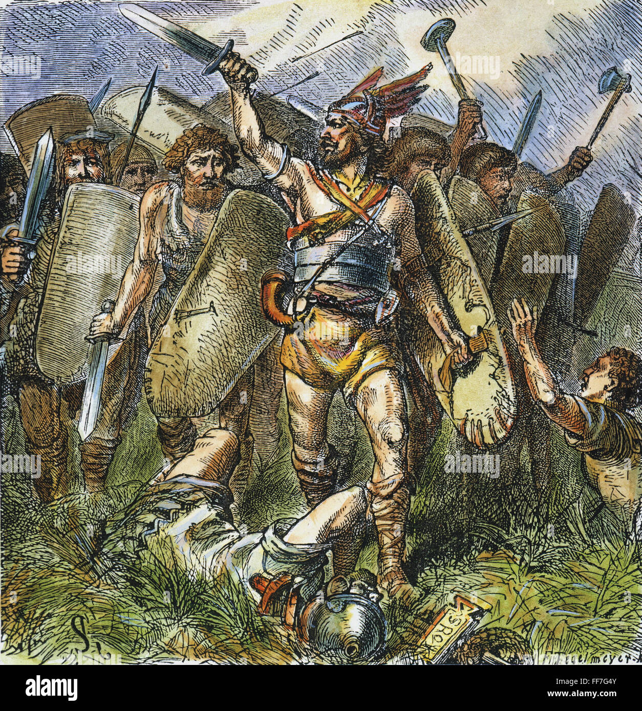 VANDALE INVASION VON ROM. / nDie Vandalen Marsch auf Rom in 455 n. Chr. Holzstich, 19. Jahrhundert, nach einer Zeichnung von F. Schönberg. Stockfoto