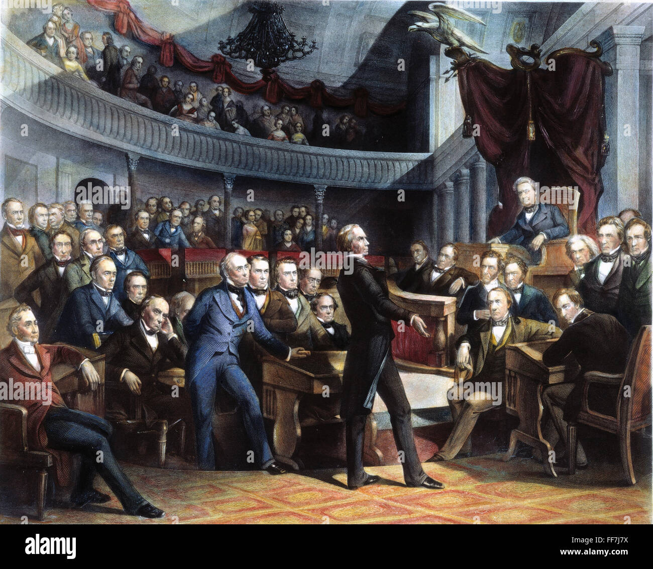HENRY CLAY, 1850. /nHenry Ton dem Senat am 5. Februar 1850 seine Kalifornien Kompromiss anzubieten. Zeitgenössischer Stich nach dem Gemälde von Peter Frederick Rothermel. Stockfoto