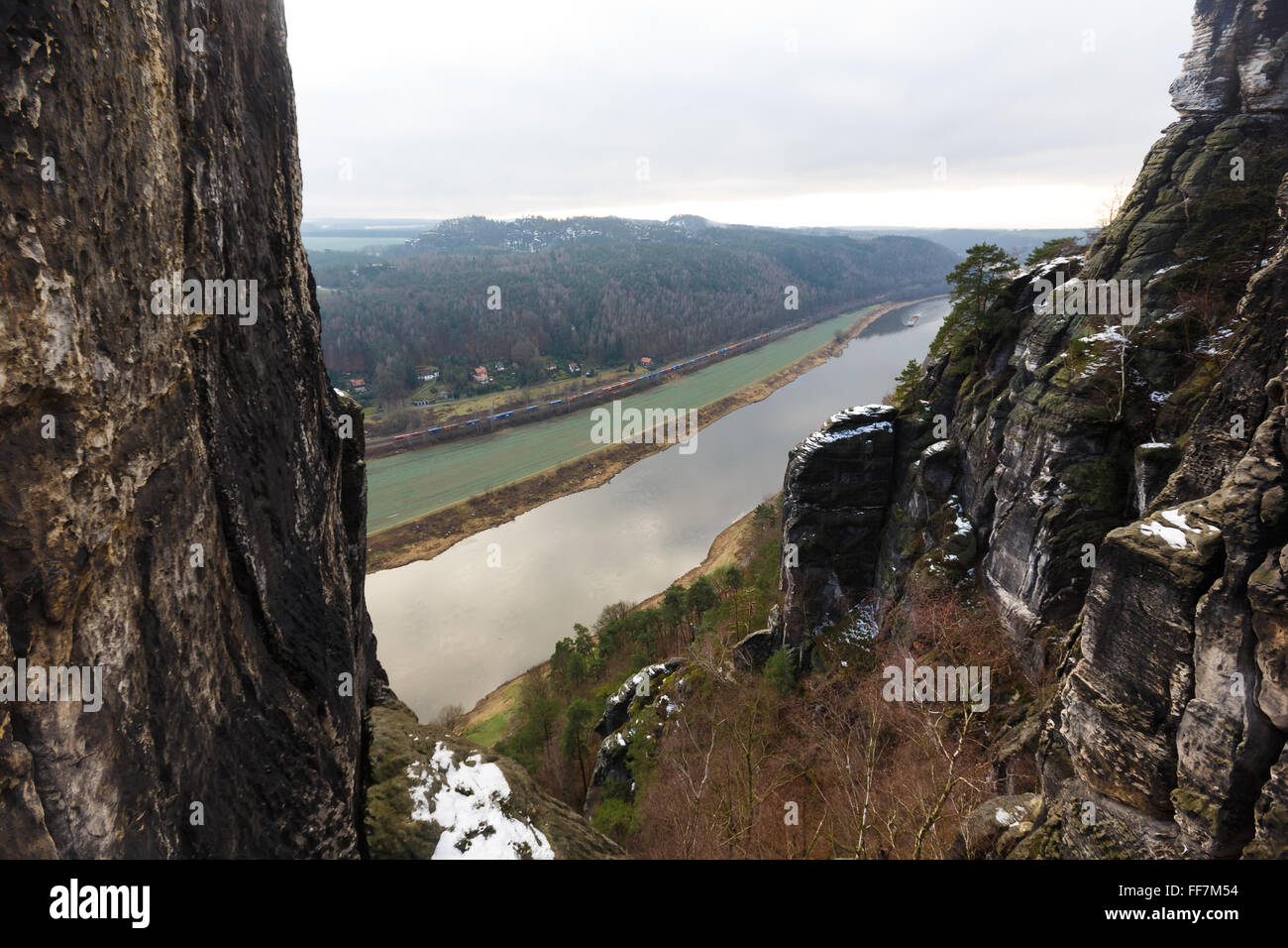 Landschaft der Elbe in Schweizer Sachsen, Deutschland Stockfoto