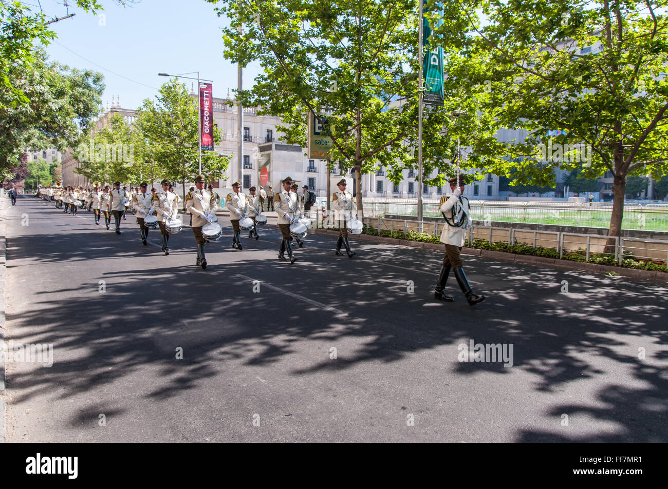 Zeremonielle Wachablösung am Palacio De La Moneda in Santiago de Chile. Stockfoto