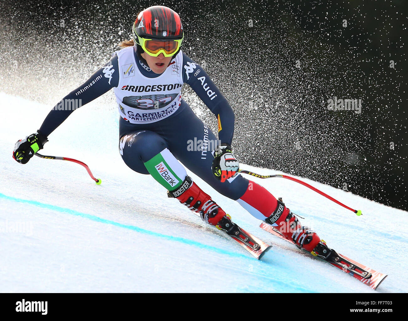 Kandahar, Garmisch-Partenkirchen, Deutschland. 6. Februar 2016. FIS Damen Abfahrt Ski-Weltmeisterschaften. Sofia Goggia aus Italien in Aktion. © Aktion Plus Sport/Alamy Live-Nachrichten Stockfoto