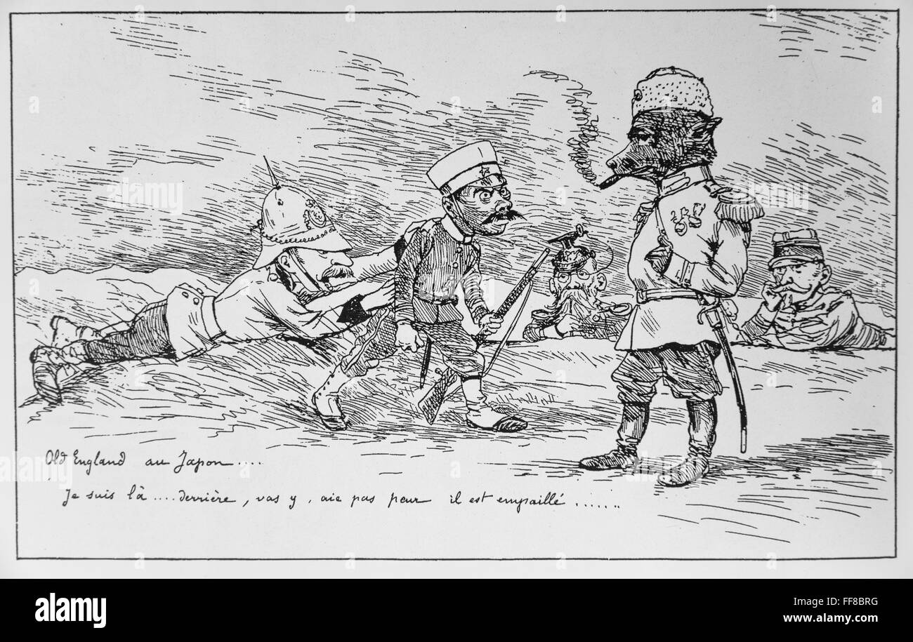 Karikatur von Georges Ferdinand Bigot (1860-1927) Old England im Fernen Osten. 1895. Stockfoto