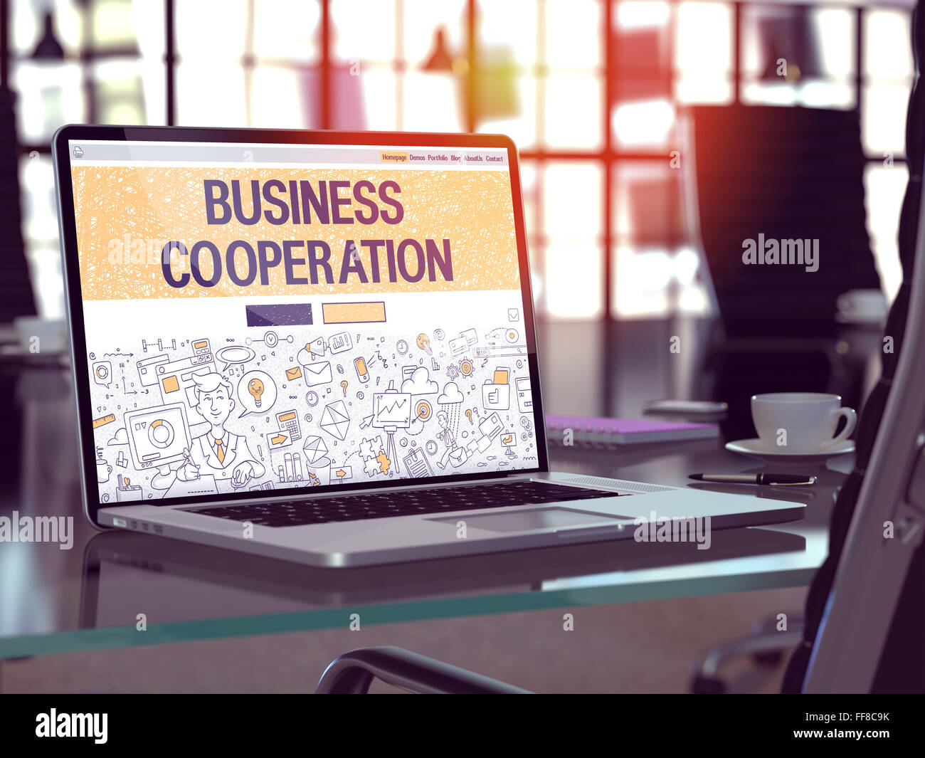 Zusammenarbeit Geschäftskonzept auf Laptop-Bildschirm. Stockfoto