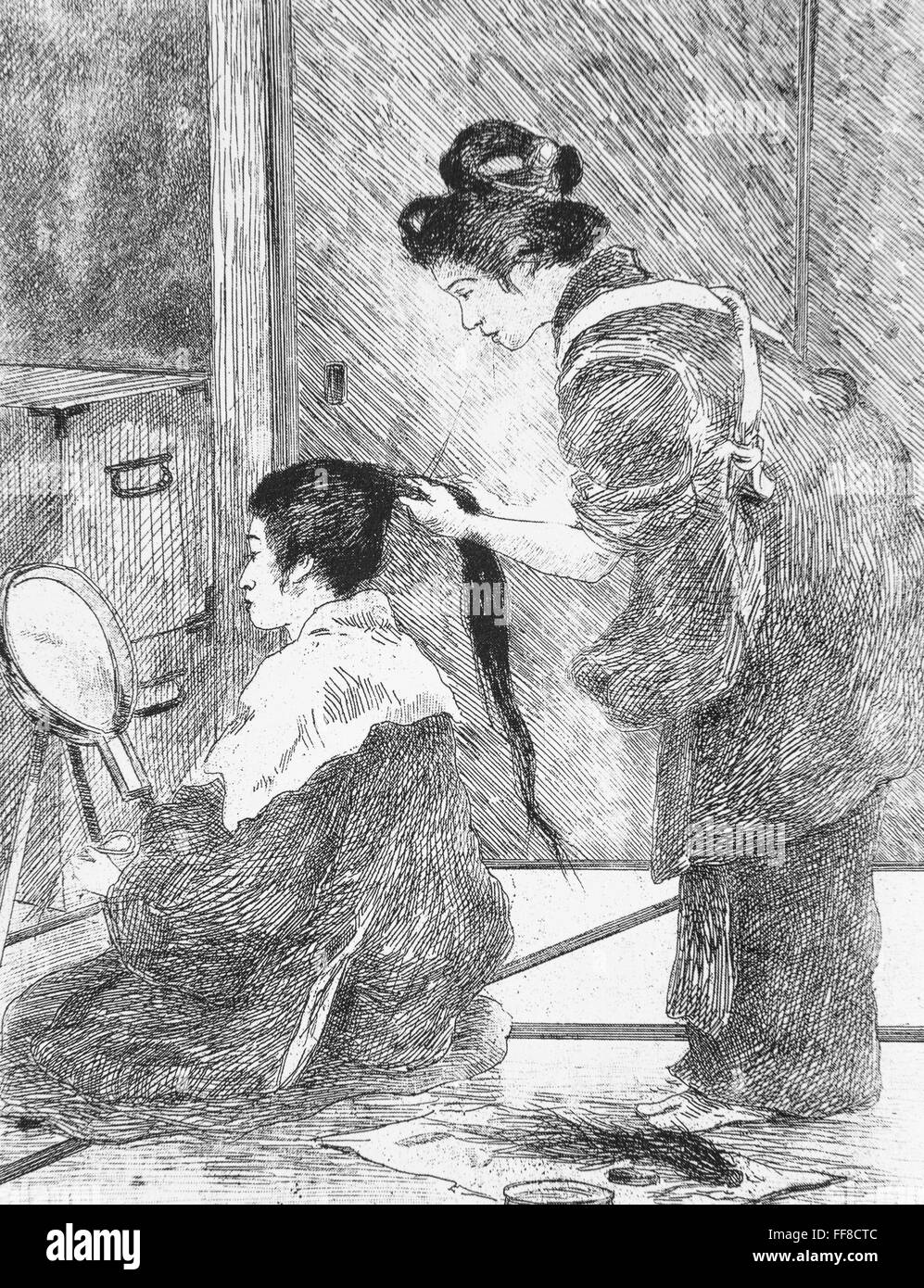 Karikatur von Georges Ferdinand Bigot (1860-1927) Friseur. 1887. Stockfoto