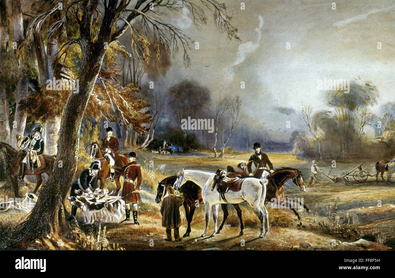 LEPAULLE: FUCHSJAGD. /nEquipage du Prince de Wagram. Öl auf Leinwand, 19. Jahrhundert, von G. Lepaulle. Stockfoto