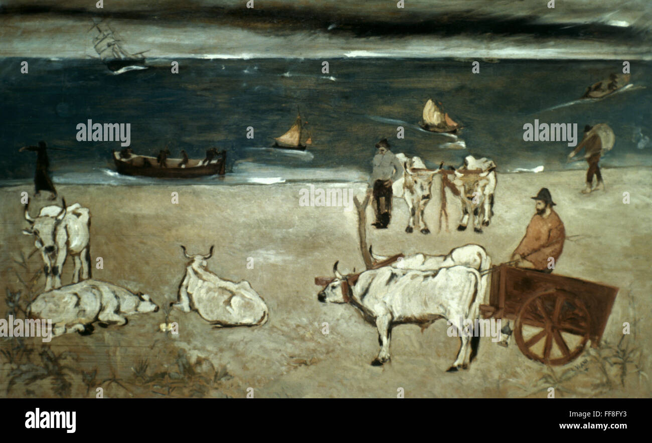VIANI: OCHSEN, 1930. /nLorenzo Viani: Ochsen am Meer. Öl an Bord, 1930. NUR ZUR REDAKTIONELLEN VERWENDUNG. Stockfoto