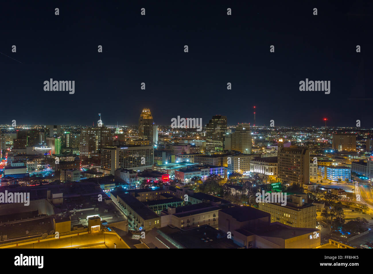 San Antonio Skyline Nacht Stockfoto