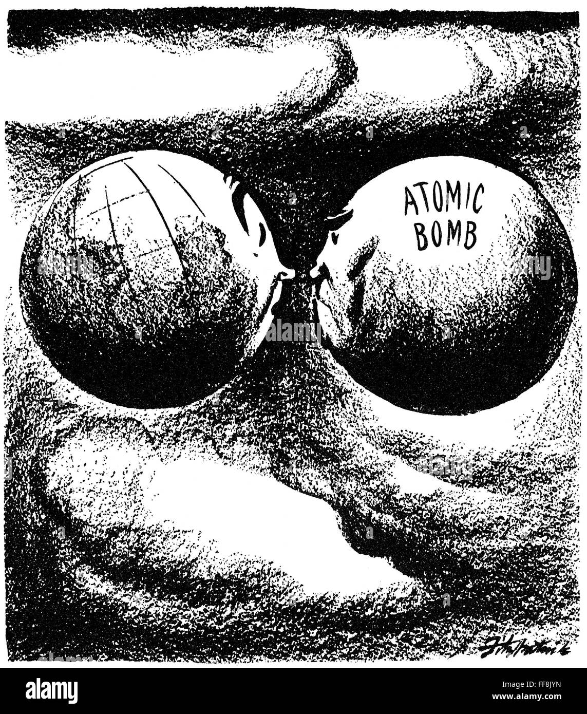 Cartoon Atombombe 1945 N Well Amerikanischen Cartoon Von Daniel R Fitzpatrick 1945 Darstellung Der Atombombe Die Welt Fur Atomare Herrschaft Mobbing Stockfotografie Alamy