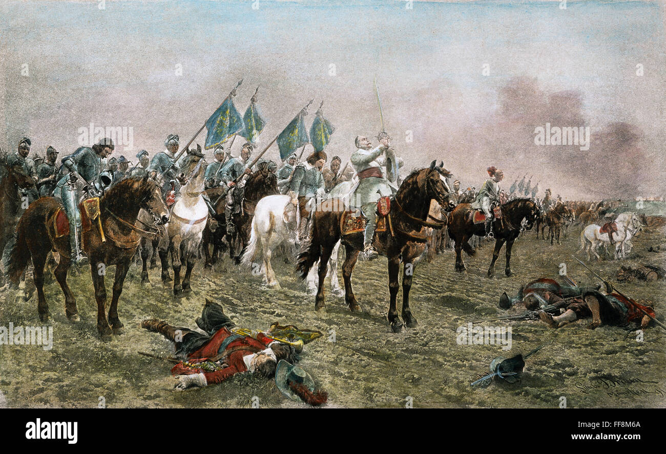 KÖNIG GUSTAV II. VON SCHWEDEN. /nKing Gustav II. Adolf von Schweden vor der Schlacht von Lützen, 1632. Tiefdruck, 1894, nach einem Gemälde von Ludwig Braun. Stockfoto
