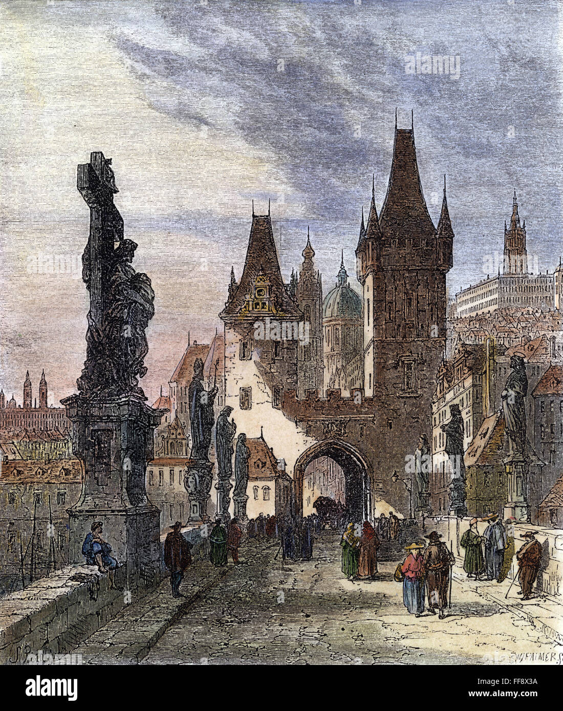 PRAG: KARLSBRÜCKE. /nWood Gravur, Englisch, 1866. Stockfoto