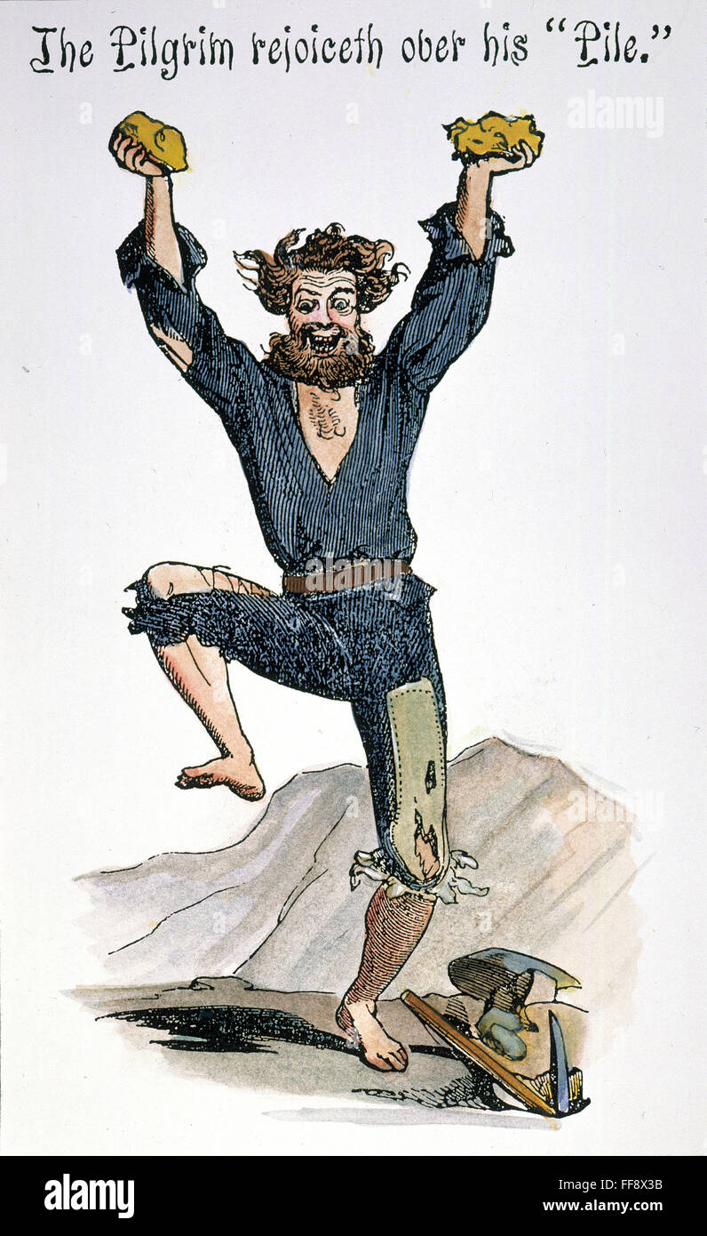 GOLD RUSH, 1853. NUM California Bergmann Jubel über seine Entdeckung von Gold: Gravur aus einem Gedicht, "The Miner Fortschritt oder Szenen in das Leben in Kalifornien," veröffentlicht in Sacramento im Jahr 1853. Stockfoto
