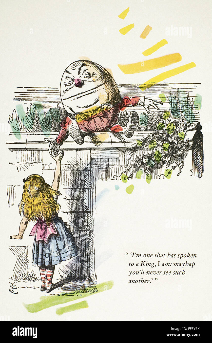 CARROLL: LOOKING GLASS. /nHumpty Dumpty bietet Alice seine Hand. Holzstich nach John Tenniel für die Erstausgabe von Carrolls "Through the Looking Glass," 1872. Stockfoto