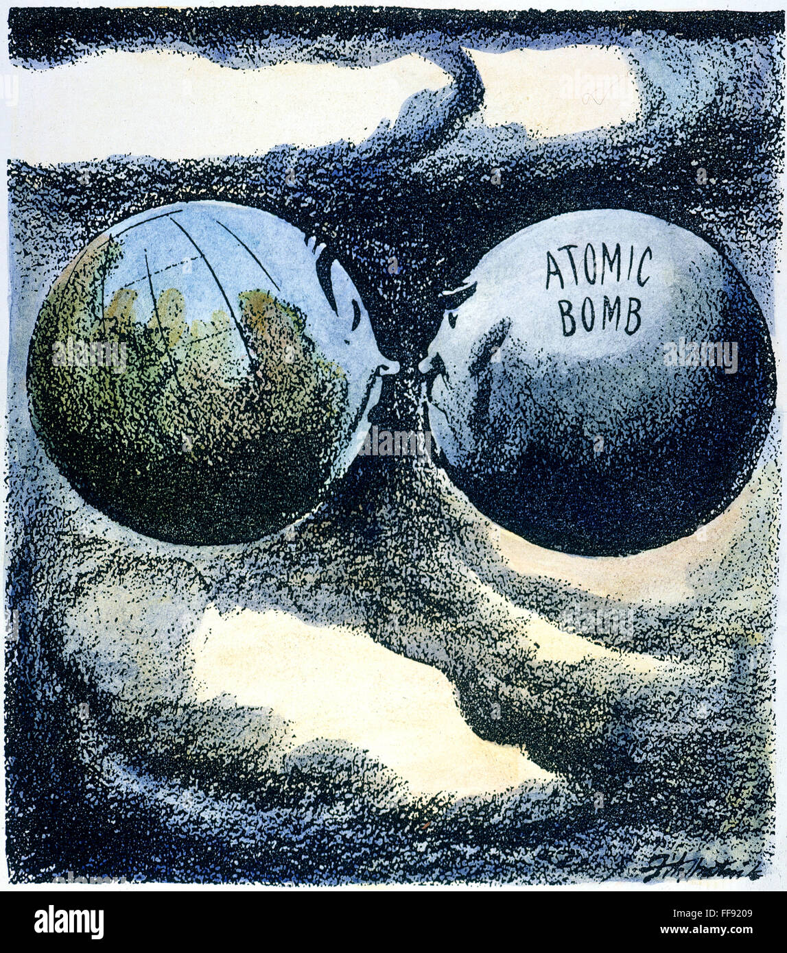 Cartoon Atombombe 1945 N Well Amerikanische Cartoon Von Daniel R Fitzpatrick 1945 Darstellung Der Atombombe Die Welt Fur Atomare Herrschaft Mobbing Stockfotografie Alamy