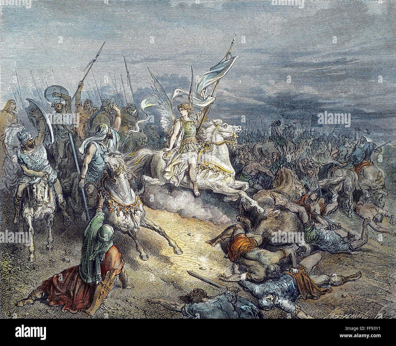 ENGEL. /nThe Engel gesandt, Israel (II Makkabäer 11:8) zu befreien. Holzstich nach Gustave DorΘ (1833-1883). Stockfoto