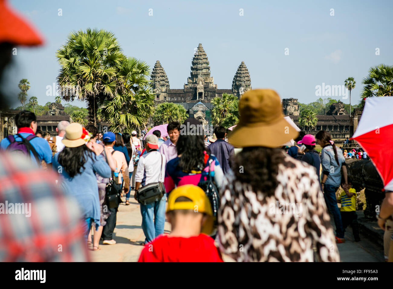 Menschenmassen auf Angkor Wat Stockfoto