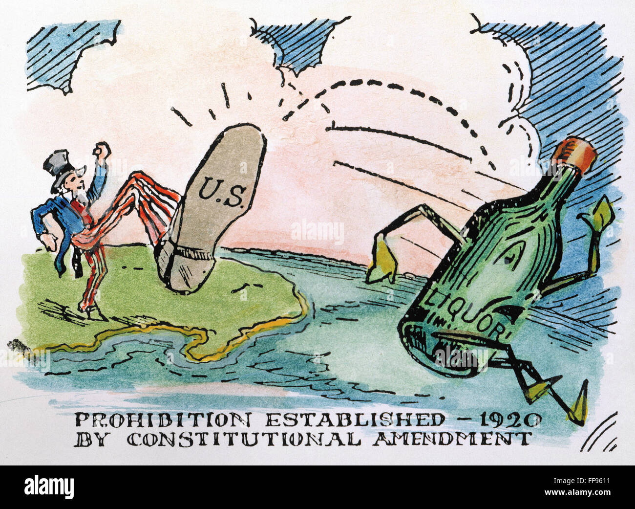 CARTOON-VERBOT. /nAmerican Cartoon über die Errichtung der Prohibition in den Vereinigten Staaten im Jahr 1920. Stockfoto