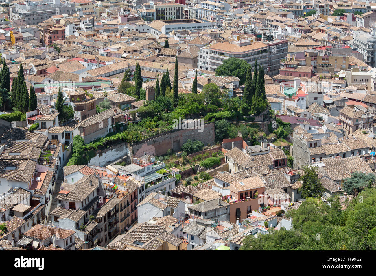 Granada - der Ausblick über die Stadt von Alhambra-Festung. Stockfoto