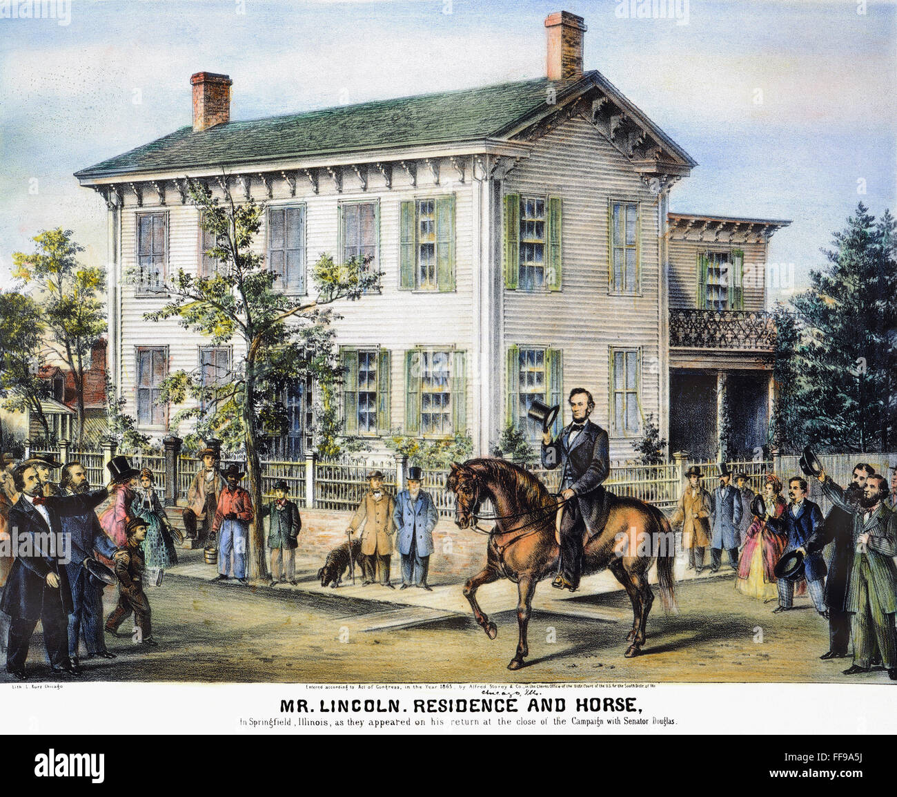 ABRAHAM LINCOLN nach Hause /nin Springfield, Illinois. Lithographie, American, 1865. Stockfoto