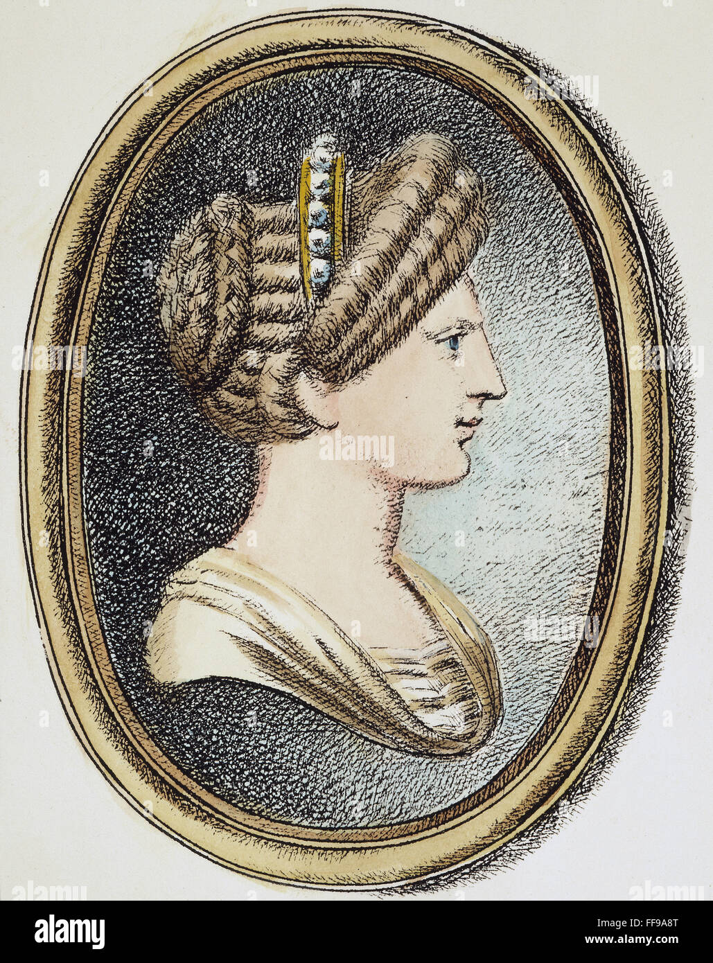 JULIA (c.80-54 v. Chr.). /nDaughter von Julius Caesar und Ehefrau des Pompeius dem großen. Aquatinta, Englisch, 18. Jahrhundert. Stockfoto