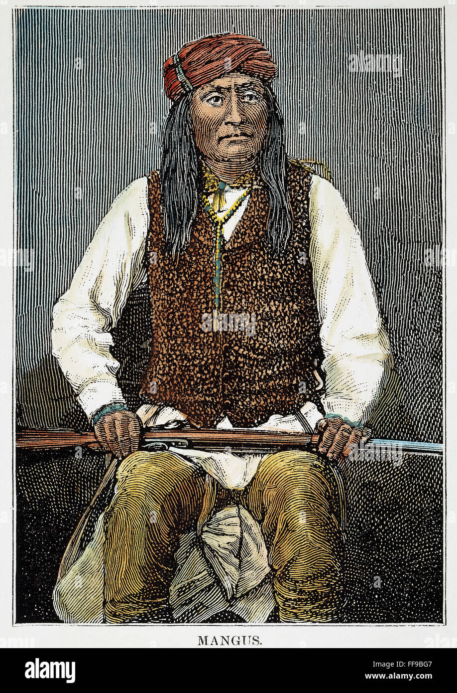 MANGAS COLORADAS /n(c1797-1863). Apachen-Häuptling. Holzstich, 1886. Stockfoto