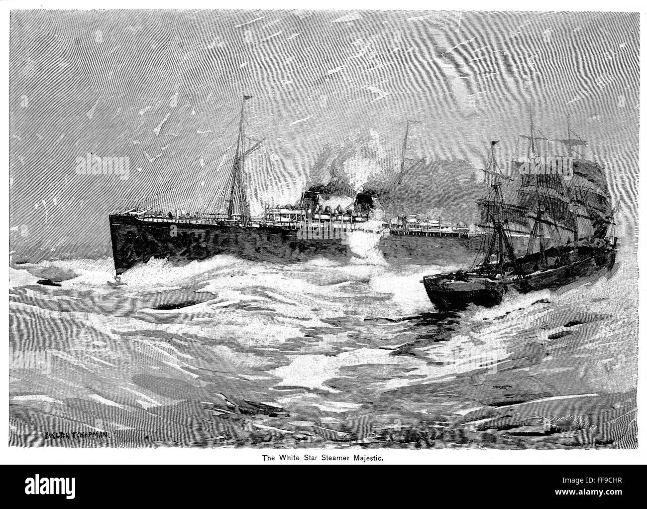 DAMPFSCHIFF, 1891. /nThe White Star Dampfschiff "HMS Majestic." Line-Gravur, 1891. Stockfoto