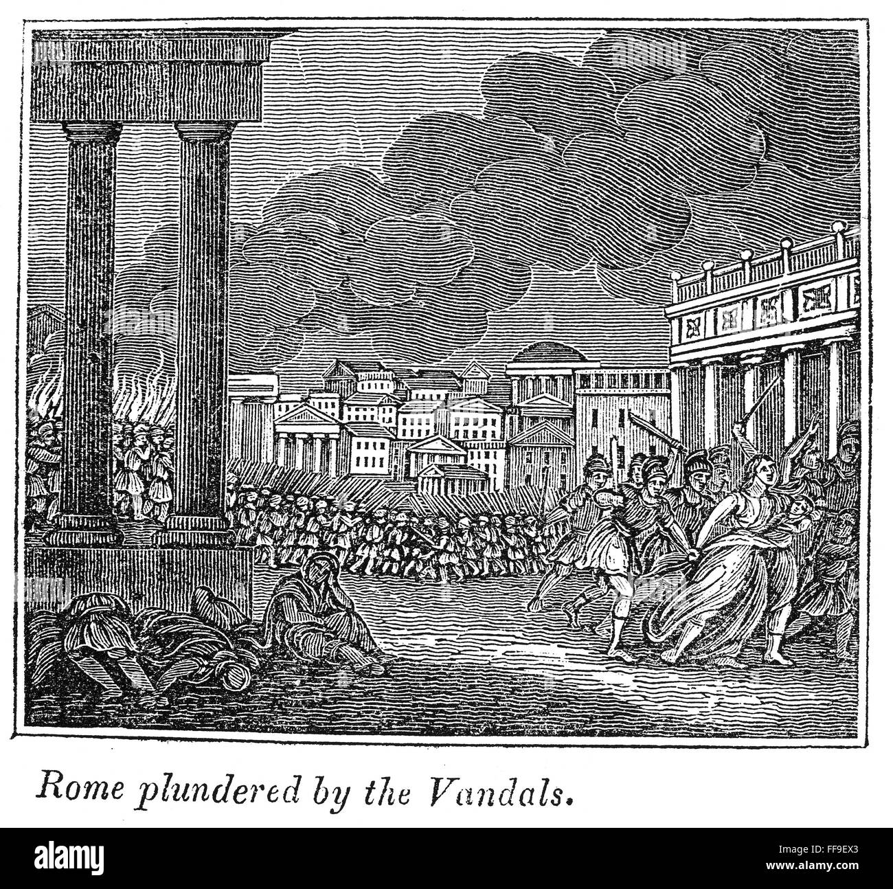VANDALE INVASION VON ROM. /n'Rome von den Vandalen geplündert ' 455 n. Chr. Holzstich, American, c1839. Stockfoto