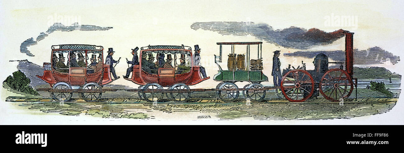 NEW YORK: EISENBAHN, 1831. /nThe erste Lokomotive auf die Mohawk Valley Railroad, September 1831 ausgeführt. Holz-Gravur, American, 19. Jahrhundert. Stockfoto
