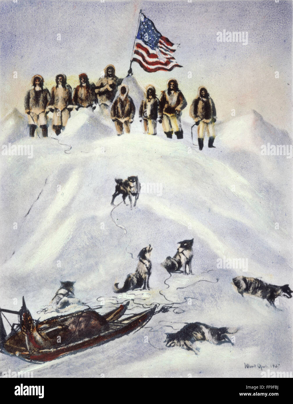 ROBERT PEARY (1856-1920). /nPeary und seiner in der Nähe, aber nicht am Nordpol-Expedition im Jahre 1906. Abbildung, 1907. Stockfoto