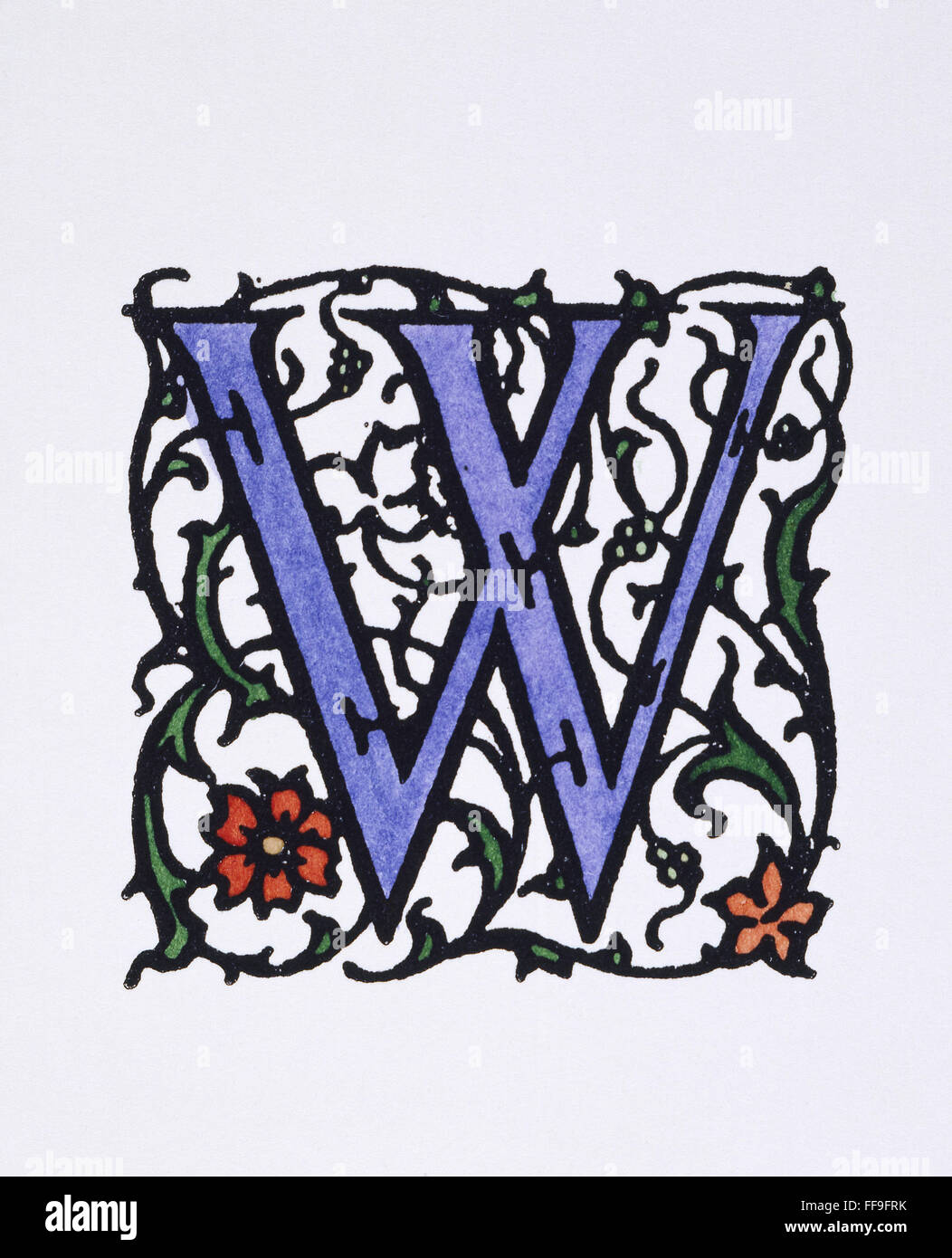 ERSTE "W", 1900. NUM dekorative ersten "W" mit Arabesken Design, Englisch, 1900. Stockfoto