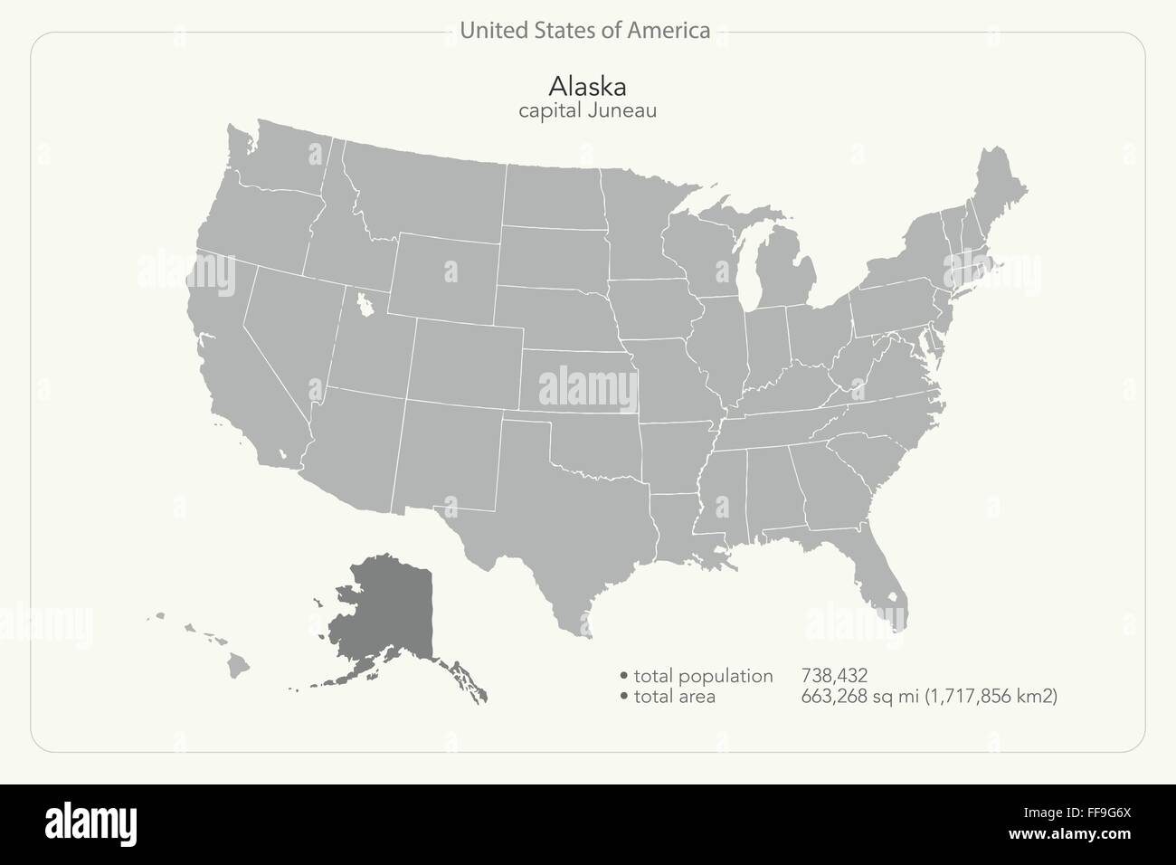 Vereinigte Staaten von Amerika isoliert Karte und Alaska Staatsgebiet. politische Karte der USA Vektor. geografischen Banner-design Stock Vektor