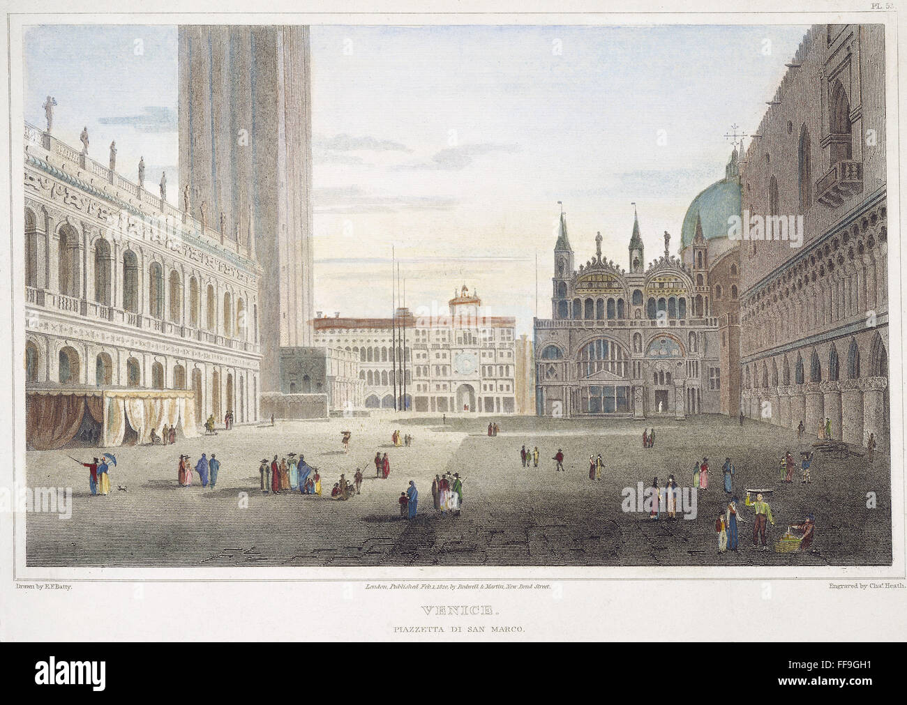 VENEDIG, 1820. NUM auf der Piazzetta Di San Marco in Venedig, Italien. Stahl, Gravur, Englisch, 1820, nach einer Zeichnung von Elizabeth Batty. Stockfoto