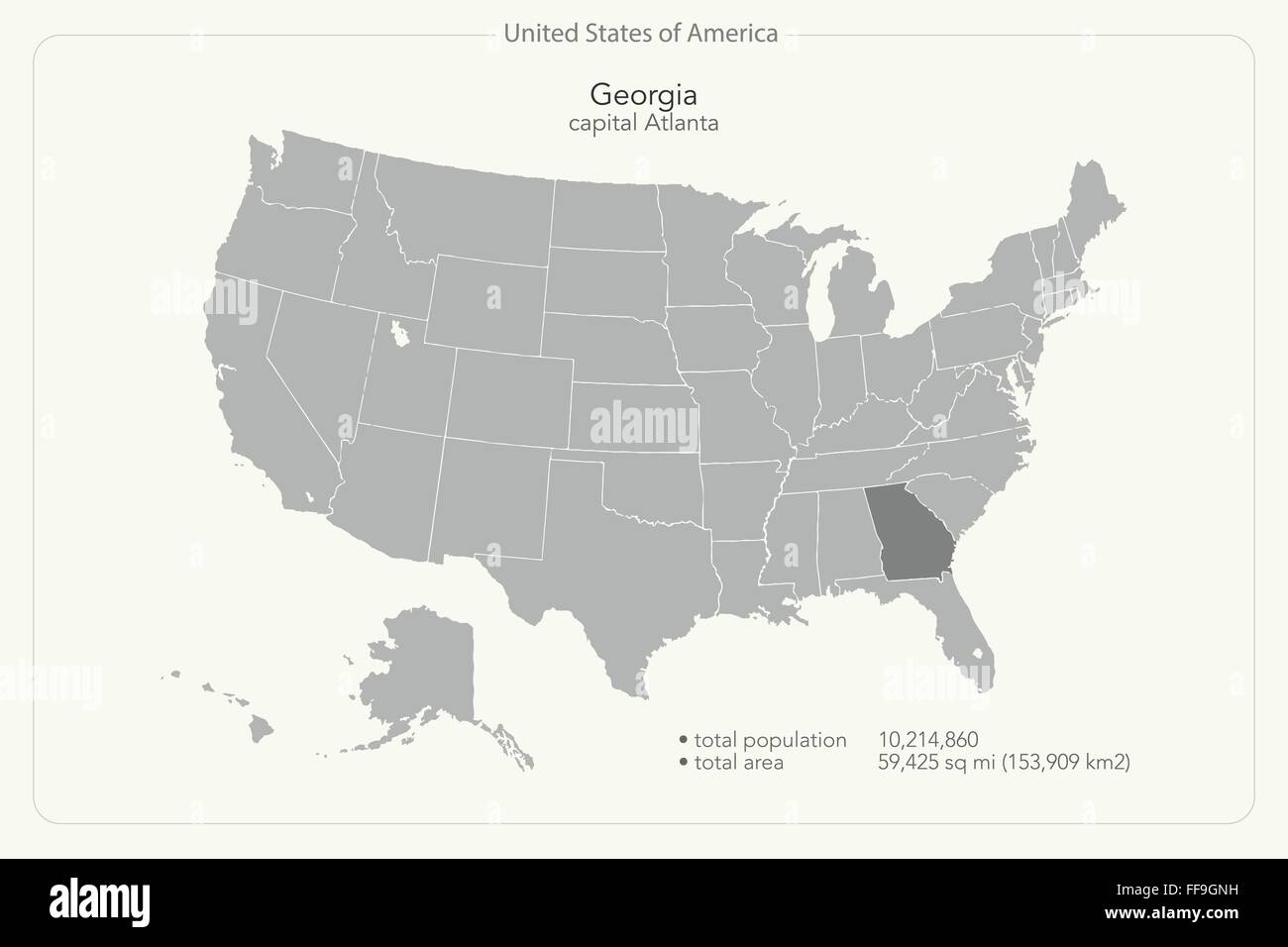 Vereinigte Staaten von Amerika isoliert Karte und Georgien Staatsgebiet. politische Karte der USA Vektor. geografischen Banner-design Stock Vektor