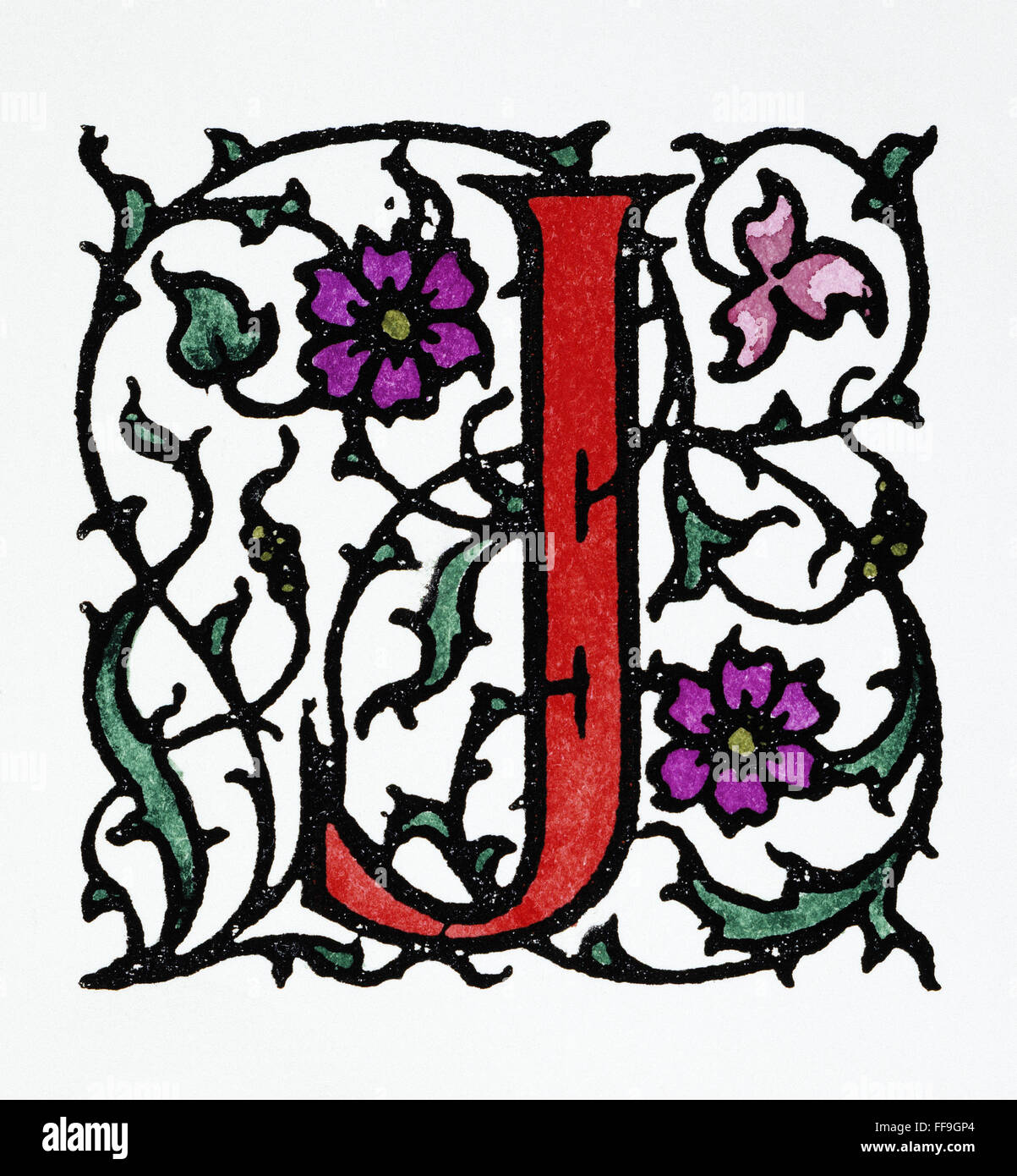 ERSTE 'J', 1900. NUM dekorative initial 'J' mit Arabesken Design, Englisch, 1900. Stockfoto