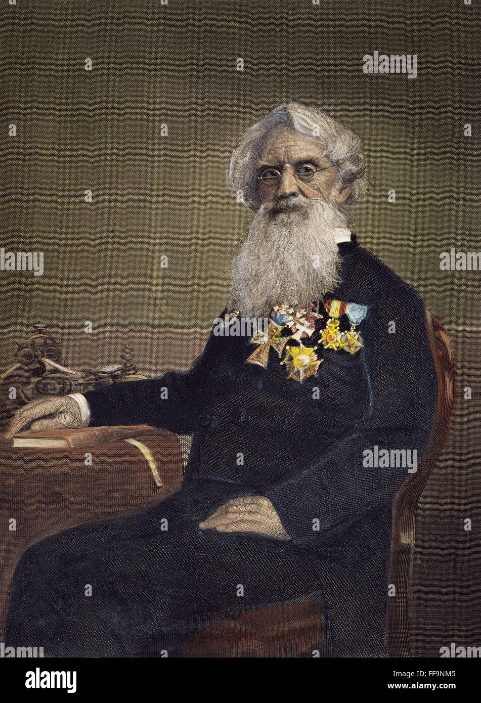 SAMUEL F.B. MORSE (1791-1872). /nAmerican Künstler und Erfinder. Farbe, Gravur, 1872. Stockfoto