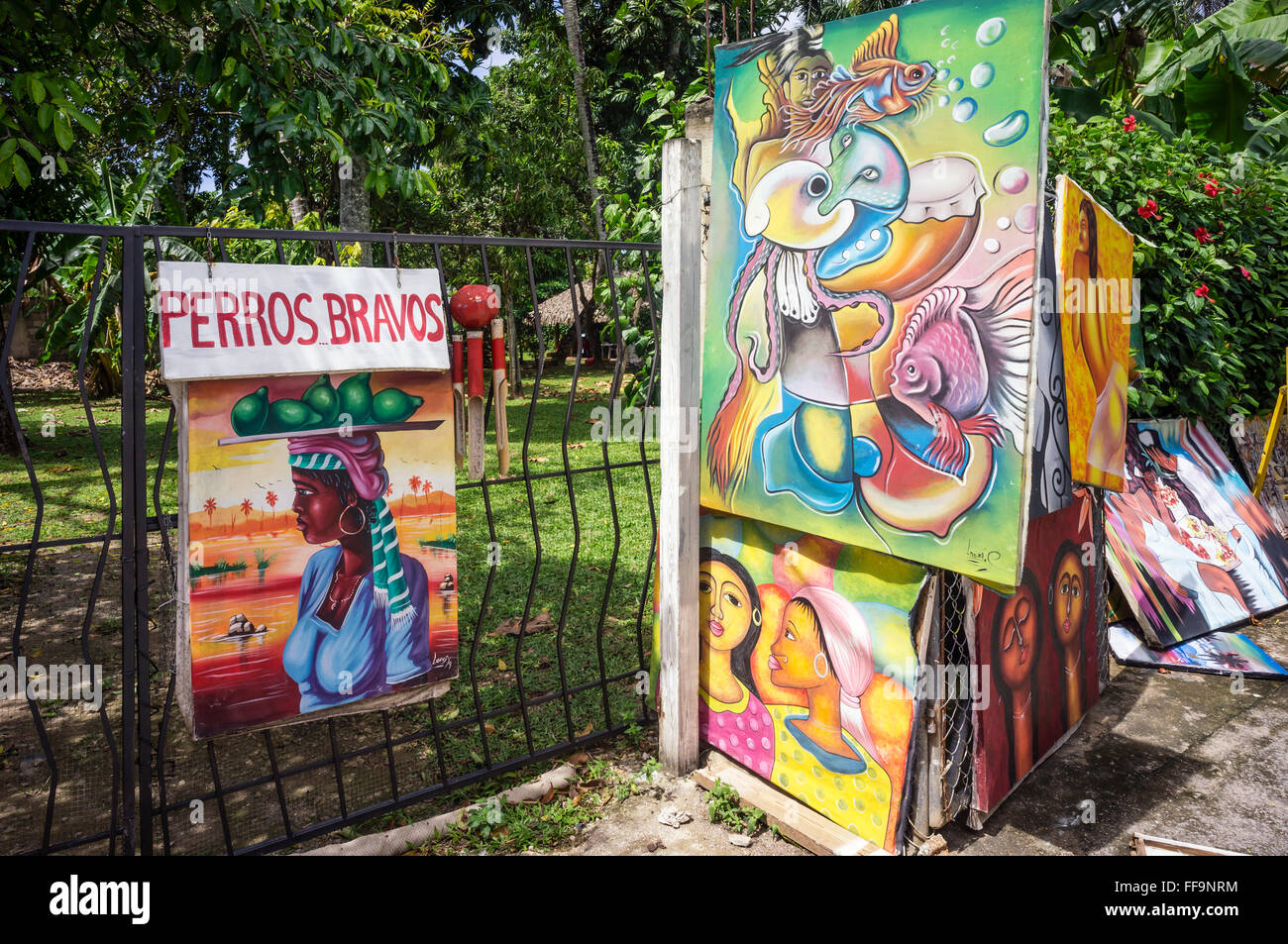 Naive Malerei. Las Terrenas. Halbinsel Samana. Dominikanische Republik. West Indies. Karibik Stockfoto