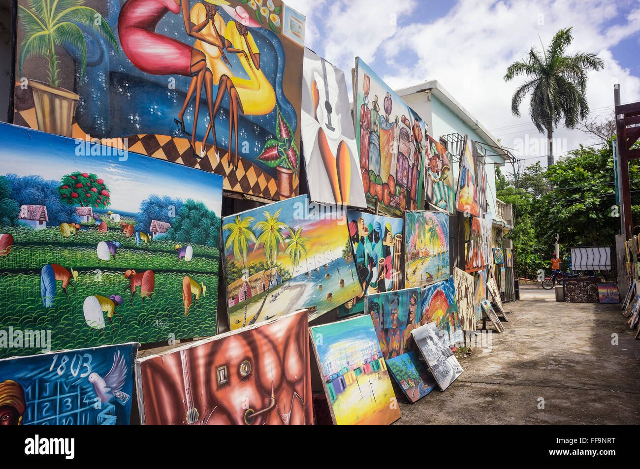 Naive Malerei. Las Terrenas. Halbinsel Samana. Dominikanische Republik. West Indies. Karibik Stockfoto