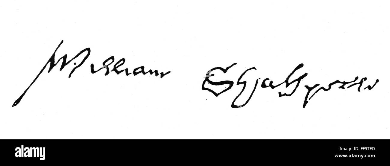 WILLIAM SHAKESPEARE-/n(1564-1616). Eigenhändiger Unterschrift. Stockfoto