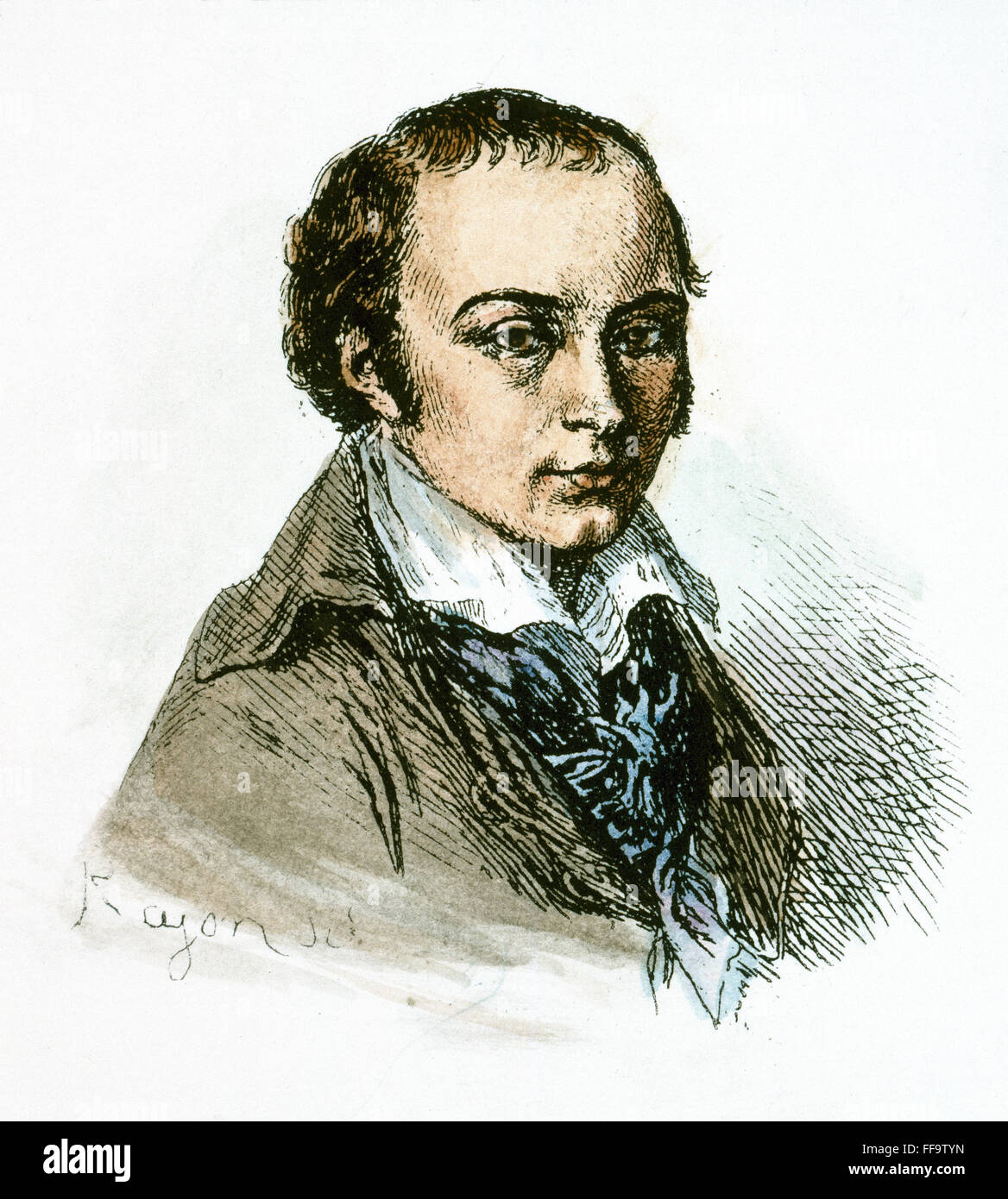 ANDRE-MARIE de CHENIER /n(1762-1794). Französischer Dichter. Radierung nach einem Porträt von Joseph Benoit SuvΘe während Chenier gemacht wurde in Saint-Lazare im Jahre 1794 eingesperrt. Stockfoto