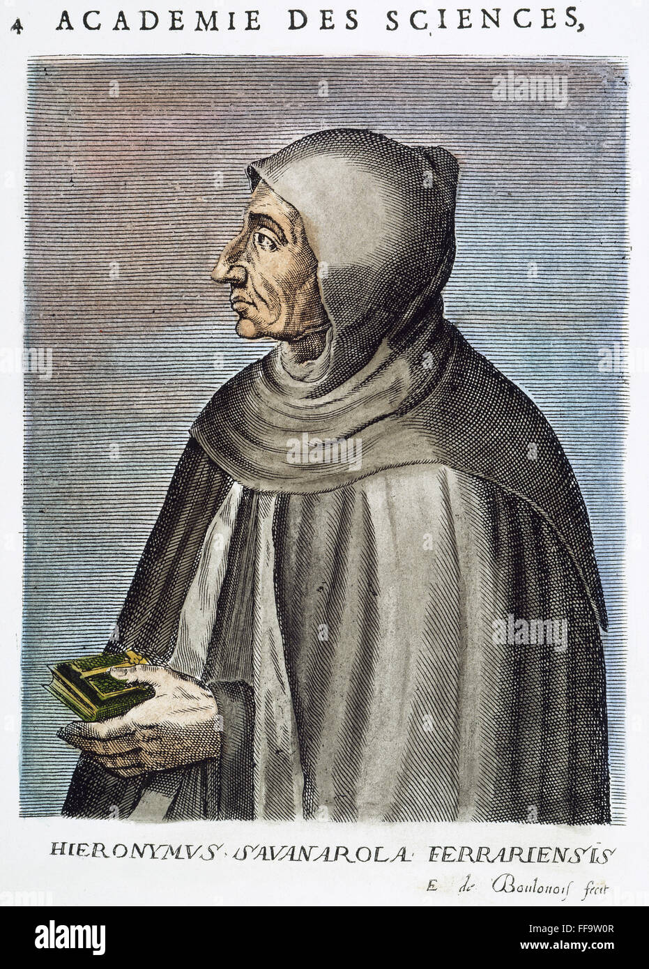GIROLAMO SAVONAROLA /n(1452-1498). Italienischer Reformator: Linie, Gravur, 1695. Stockfoto