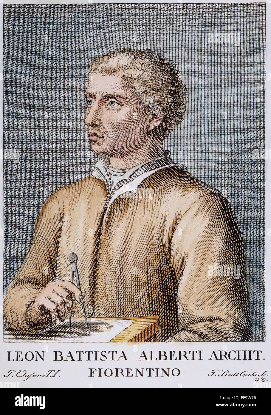 LEONE BATTISTA ALBERTI /n(1404-1472). Italienischer Mathematiker, Architekt, Maler und Schriftsteller. Italienischer Kupferstich, 18. Jahrhundert. Stockfoto