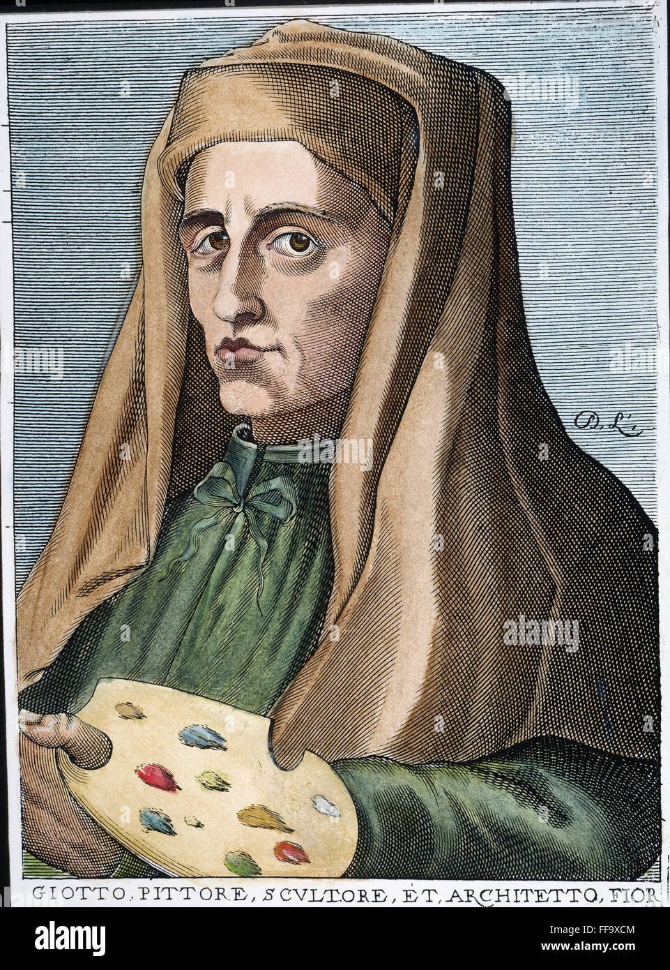 GIOTTO (1266?-1337). /nFlorentine Maler, Architekt und Bildhauer. Kupfer, Gravur, Französisch, Ende des 17. Jahrhunderts. Stockfoto