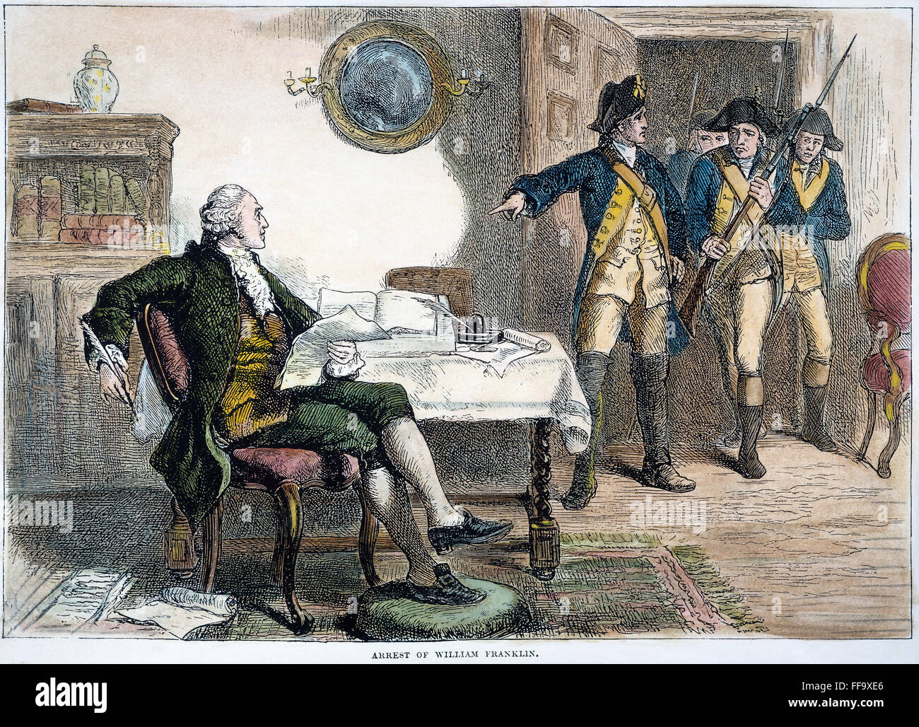 WILLIAM FRANKLIN /n(1731-1813). Amerikanische Kolonialbeamter. Im Jahre 1776 verhaftet als ein Loyalist. Holzstich, 19. Jahrhundert. Stockfoto