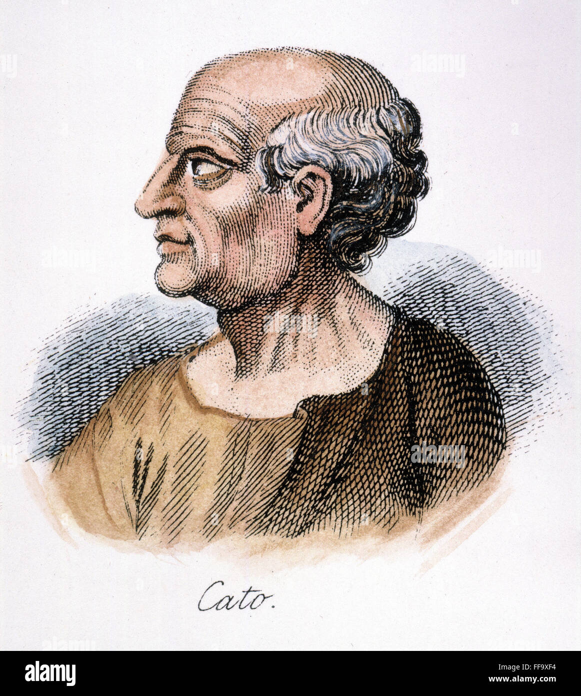 MARCUS PORCIUS CATO/n (234-149 v. Chr.). Bekannt als Cato der Zensor und Cato der ältere: Line Gravur, 19. Jahrhundert. Stockfoto