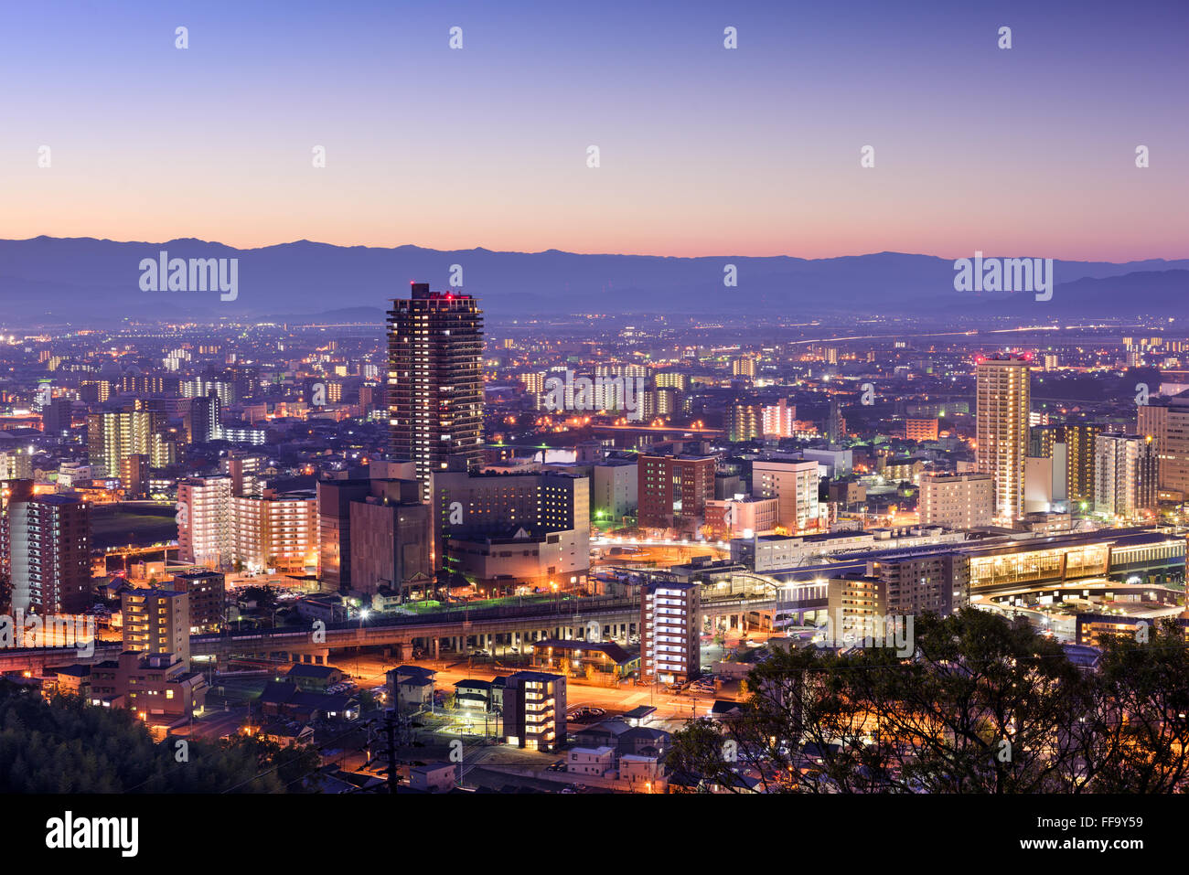 Kumamoto, Japan Skyline der Innenstadt. Stockfoto