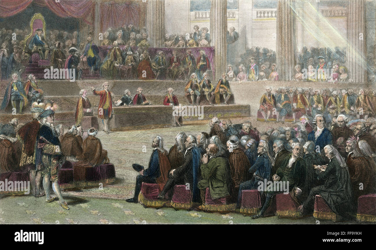 FRANZÖSISCHE REVOLUTION, 1789. /nThe Meeting Generalstände in Versailles im Mai 1789. Linie, Gravur, Französisch, Anfang des 19. Jahrhunderts. Stockfoto